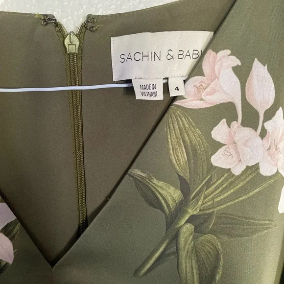 Sachin + Babi Mae Floral satin Olive green Floral fall wedding modestMaxi Dress - Picture 5 of 13